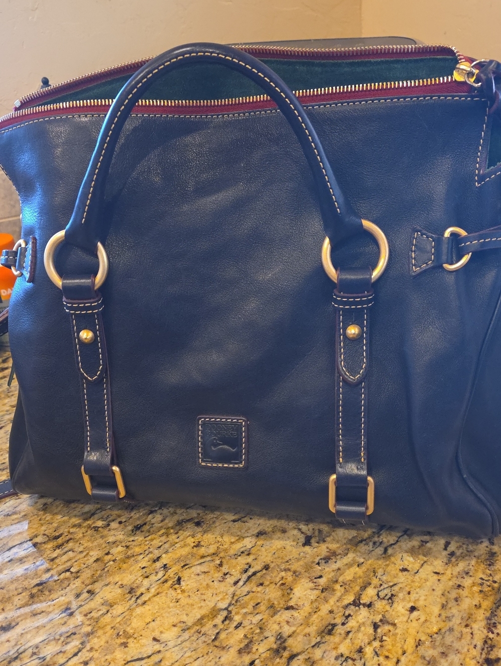Dooney & Bourke Navy Leather Satchel with Gold Hardware
